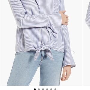 Treasure & Bond Blue and White Tie-Front Shirt